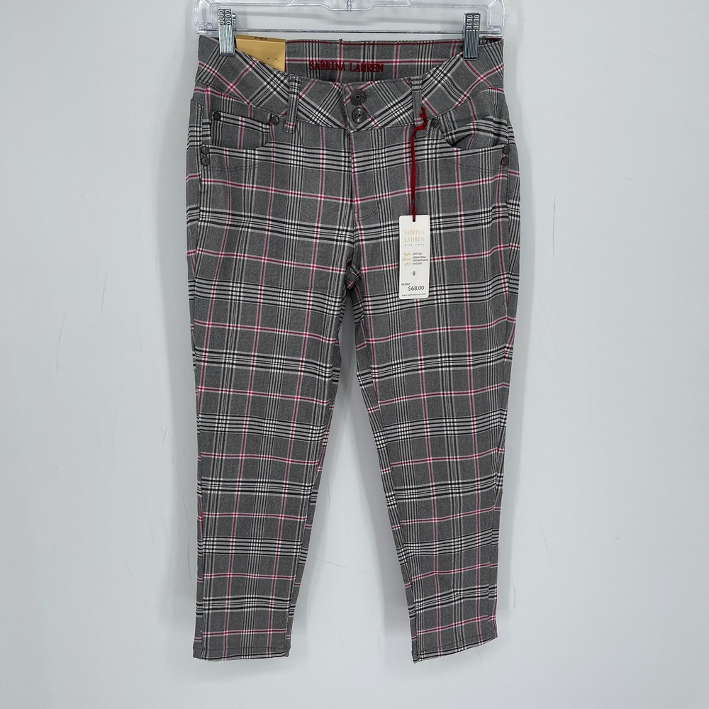 Sabrina Lauren NWT Women's Gray Plaid Ultra Soft Stretch Trouser Pants Size 8